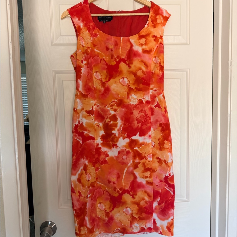 Jones New York Vibrant Orange and Red Midi Dress